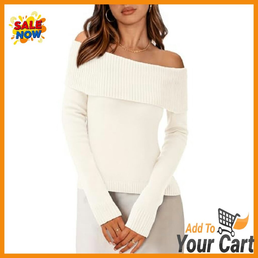 Off Shoulder Ribbed Knit Pullover Sweater Long Sl… - image 2